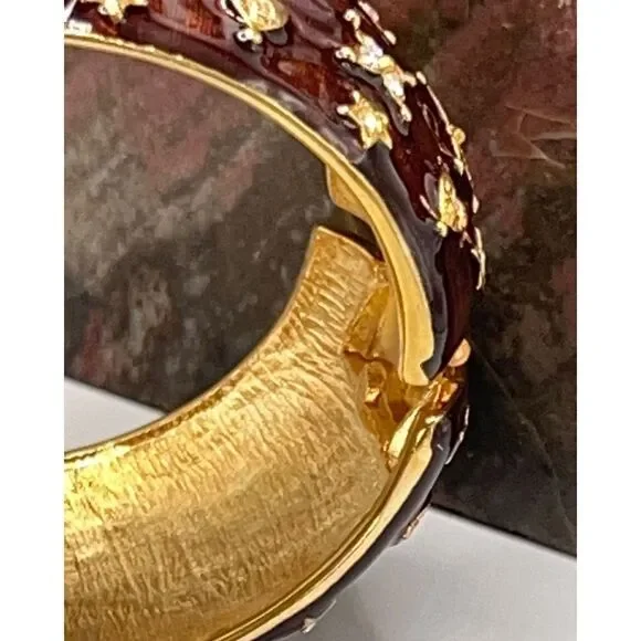 Bronze Enamel Gold & Crystal Kenneth Jay Lane Hearts & Star Bangle Bracelet - Picture 9 of 16